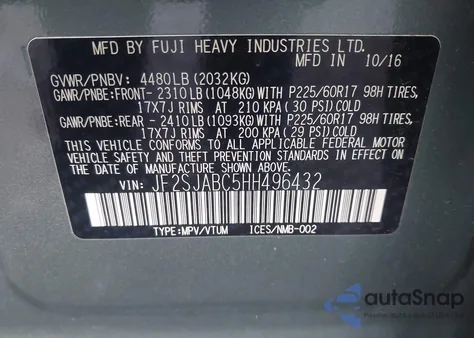 2017 Subaru Forester 2.5I z USA, uszkodzony, nr VIN JF2SJABC5HH496432